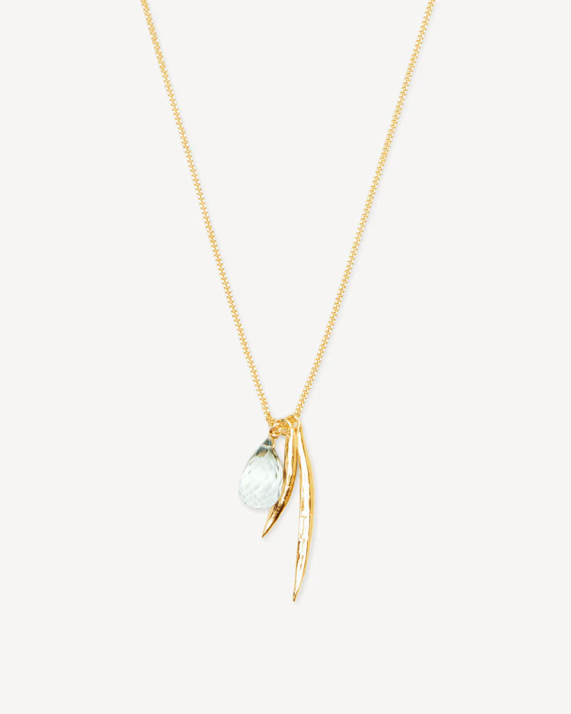 Necklace with leaves and green amethyst pendant