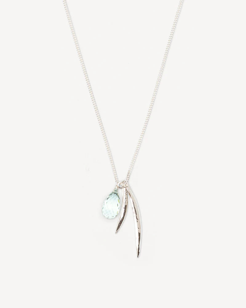 Necklace with leaves and green amethyst pendant
