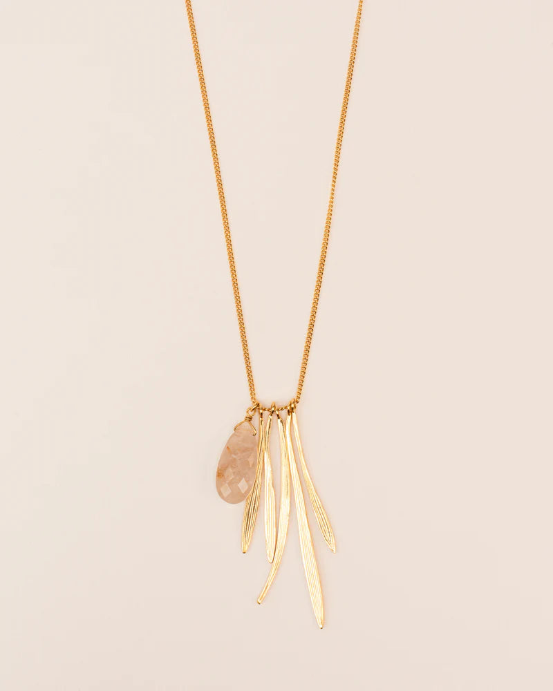 Hook earrings with bamboo leaves and rutilated quartz