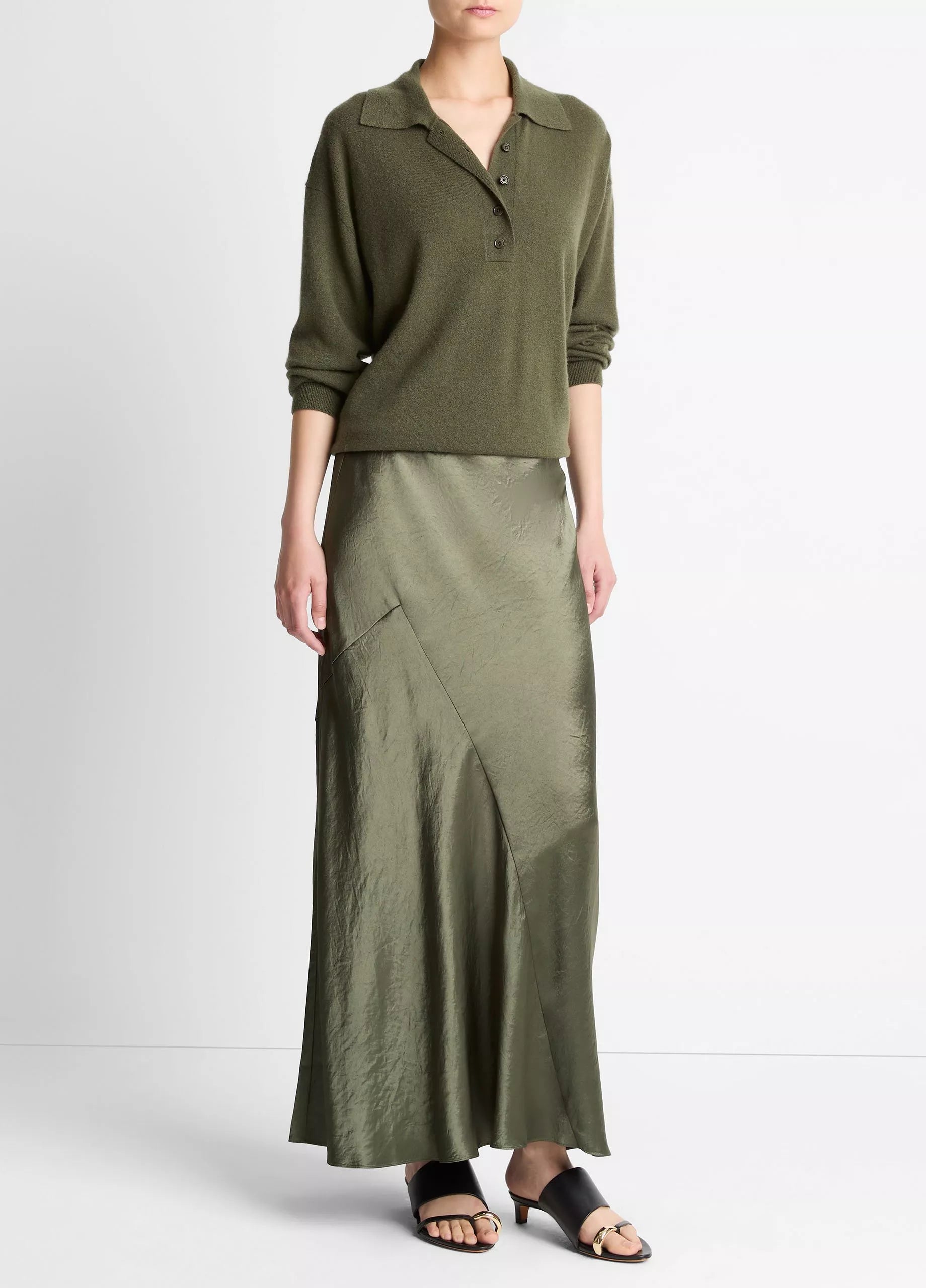 Paneled Satin Bias Skirt Herba