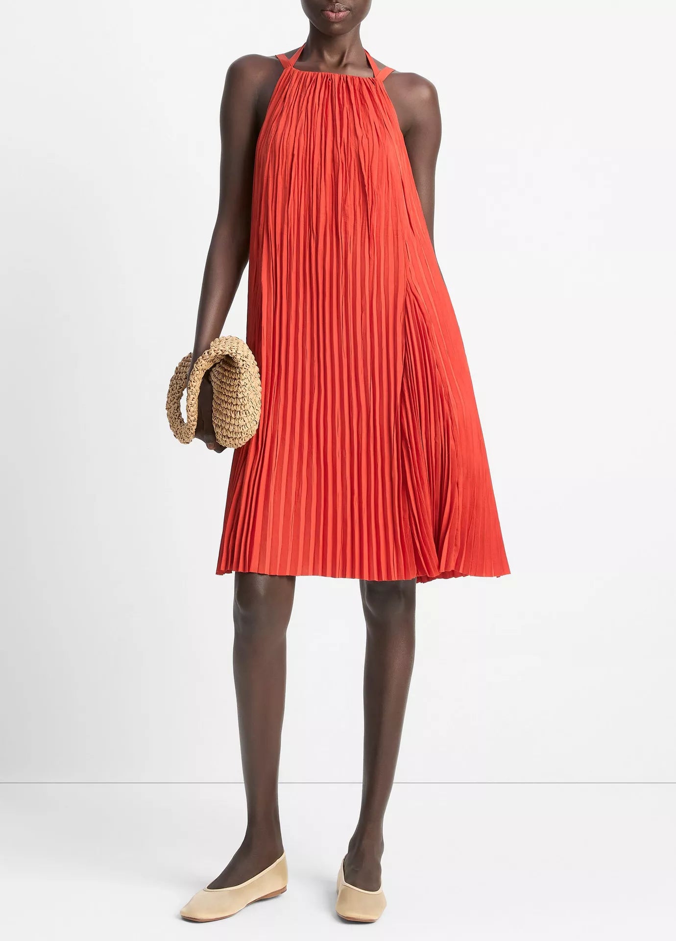 Pintuck Pleated A-Line Dress Brick Rose