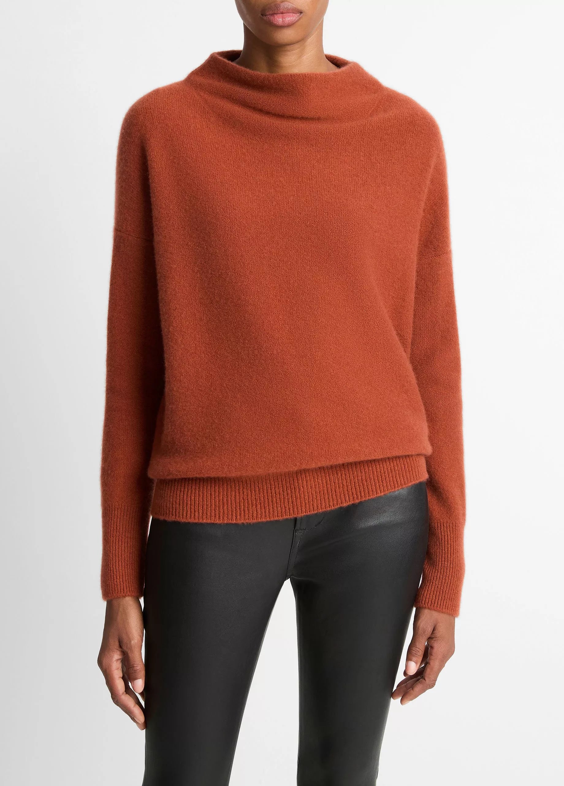 Plush Cashmere Funnel-Neck Sweater Tuscan Red