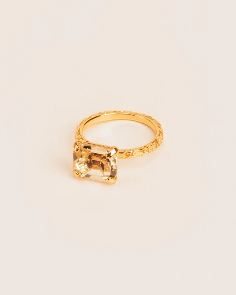 Ring with 'Chapters' texture and citrine crystal
