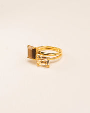 Double ring with citrine crystal and tiger-eye