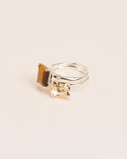 Double ring with citrine crystal and tiger-eye