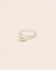 Ring with 'Chapters' texture and freshwater pearl