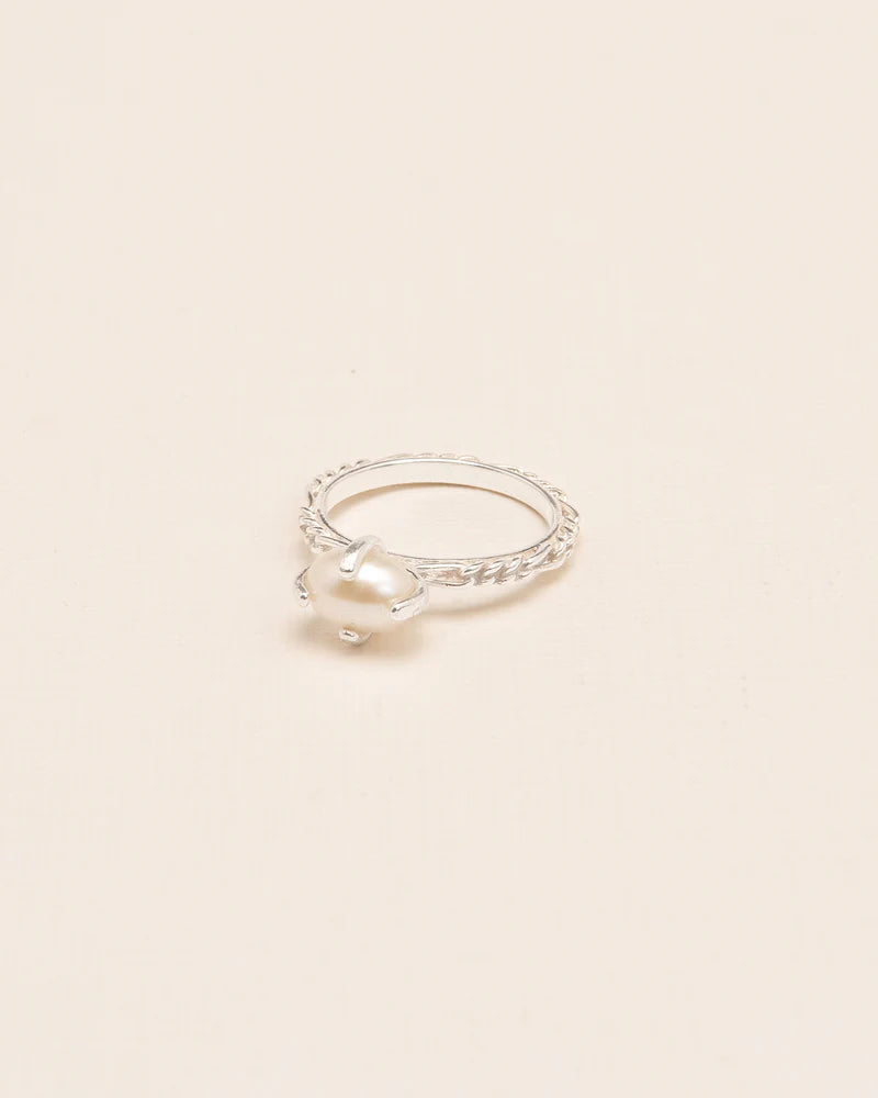 Ring with 'Chapters' texture and freshwater pearl
