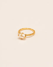 Ring with 'Chapters' texture and freshwater pearl