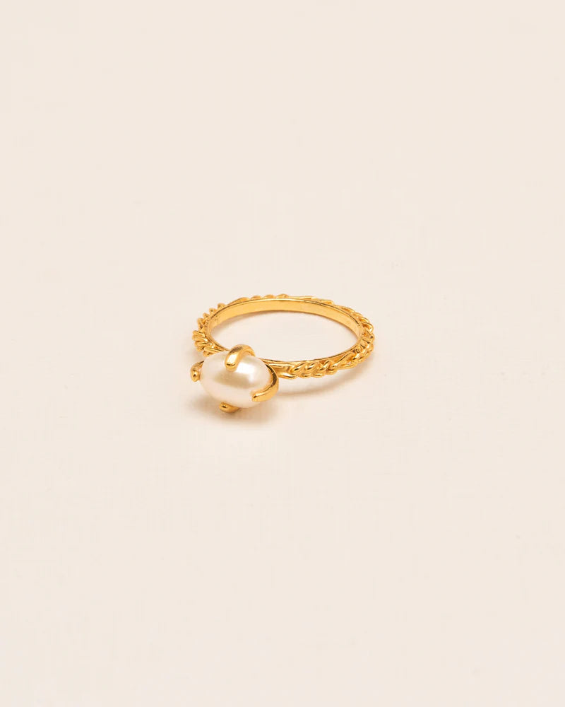 Ring with 'Chapters' texture and freshwater pearl