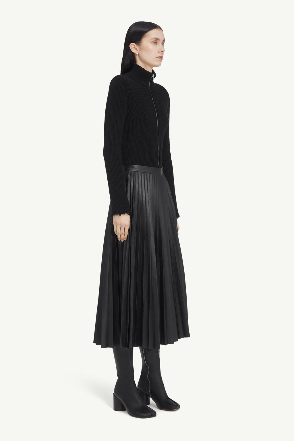 Midi plissé rok Black