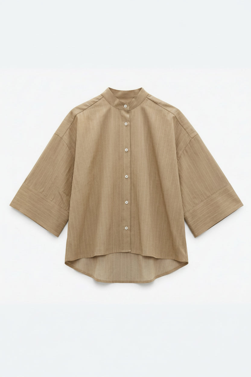 Boxy Shirt Summer Casual Pin Striped Sand