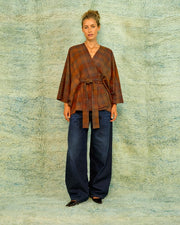 Ruana Cover Up Checked Tobacco