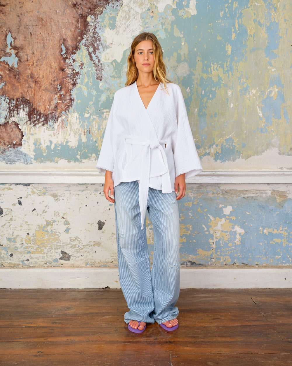 Ruana cover up woven cotton White