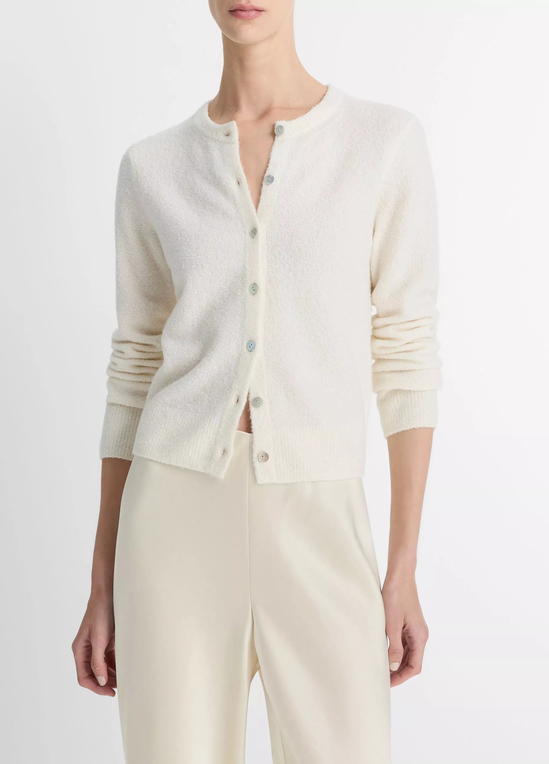 Silk & Cashmere-Blend Bouclé Cardigan Off White