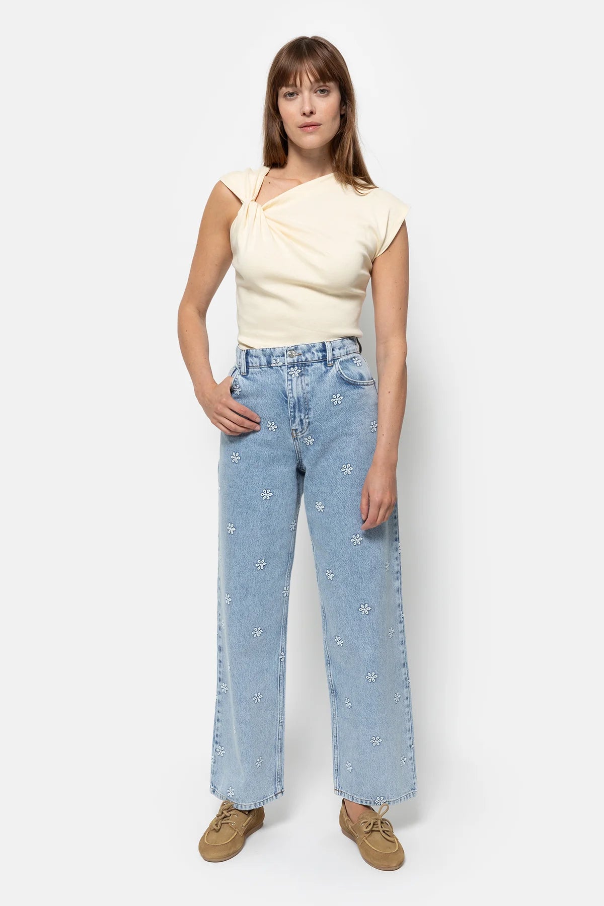 Mimi jeans flowers | Denim Blue Embroidered