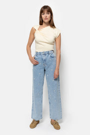 Mimi jeans flowers | Denim Blue Embroidered