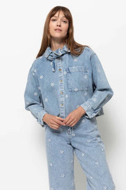 Nobody Shirt With Removable Scarf | Denim Blue flowers