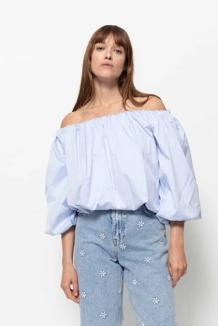 Now Off Shoulder Top Light Blue