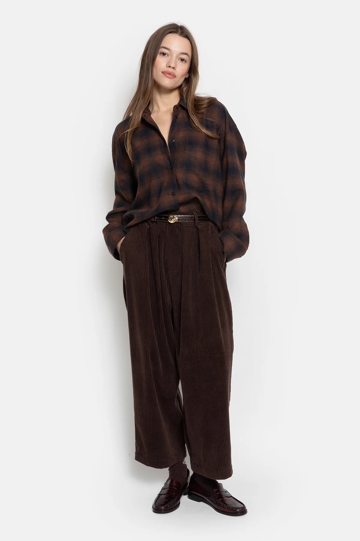 Kick Pleated Pants Brown Velvet