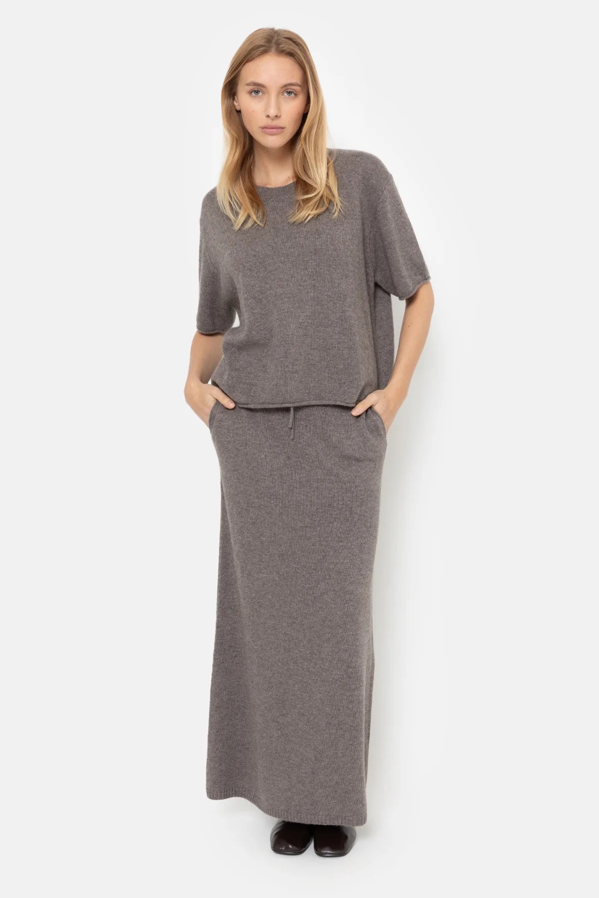 Maggy Long Knit Skirt Taupe