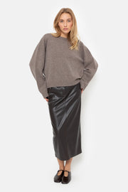 Maya Fake Leather Midi Skirt Brown