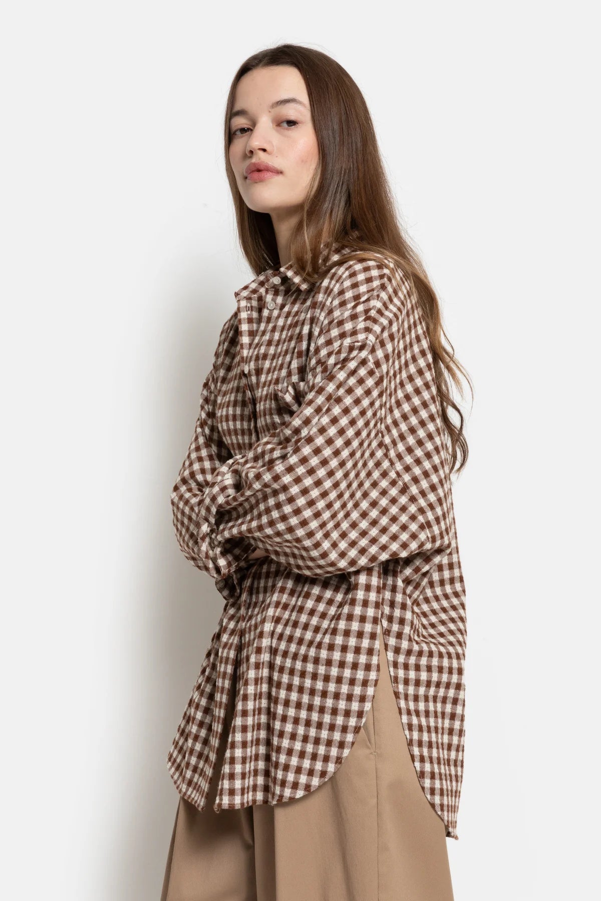 Orchid Camel & White Checked Shirt