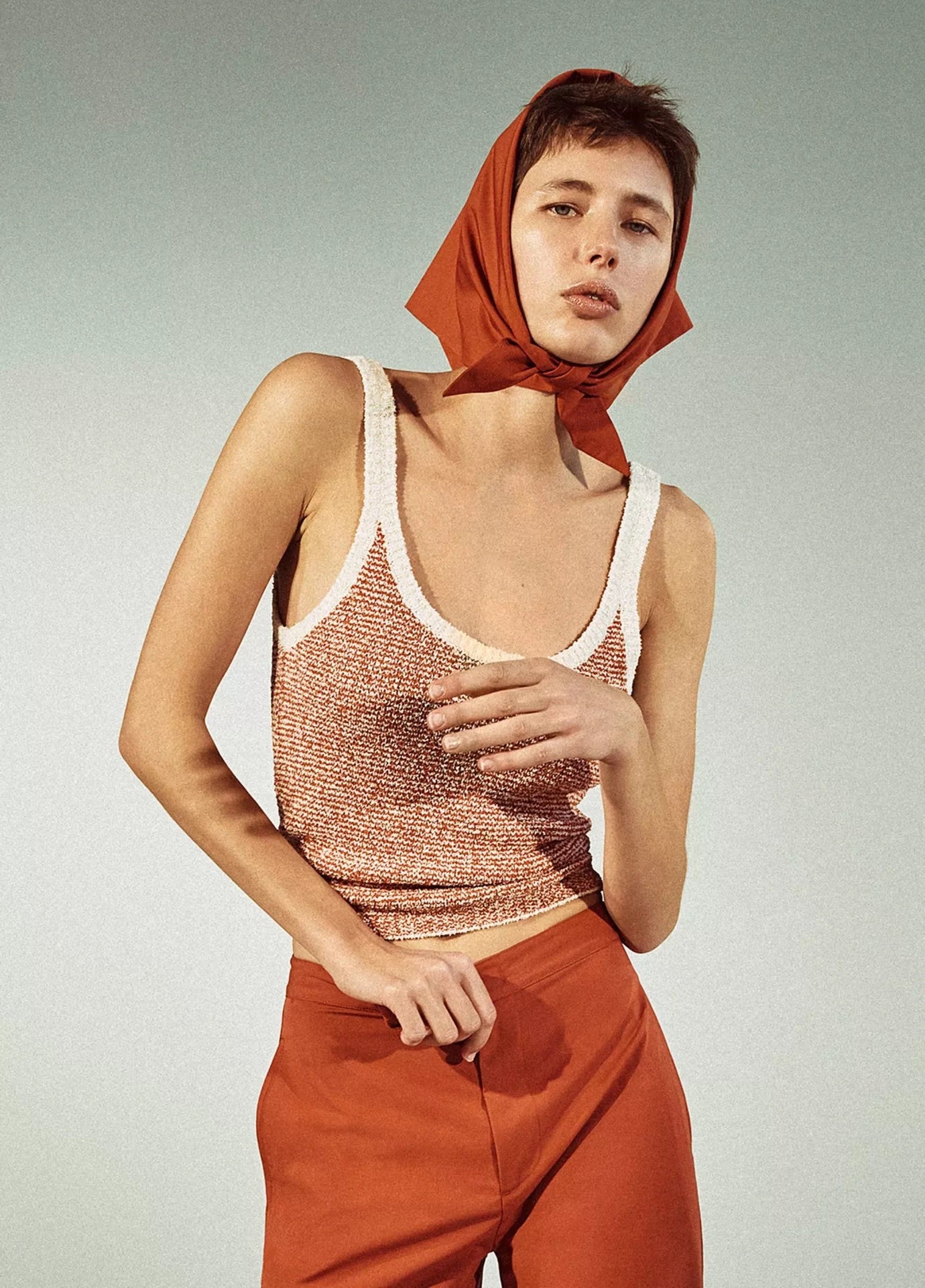 Textured Micro-Stripe Italian Cotton-Blend Sweater Tank