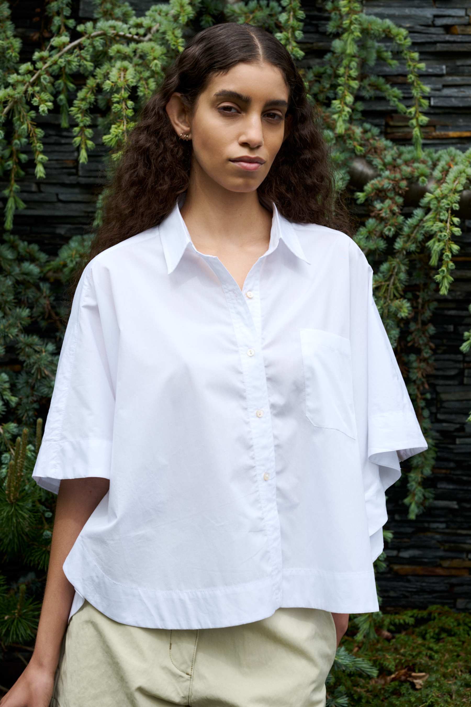 Berte Poplin curved shirt White