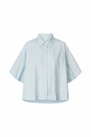 Berte Poplin curved shirt Light blue